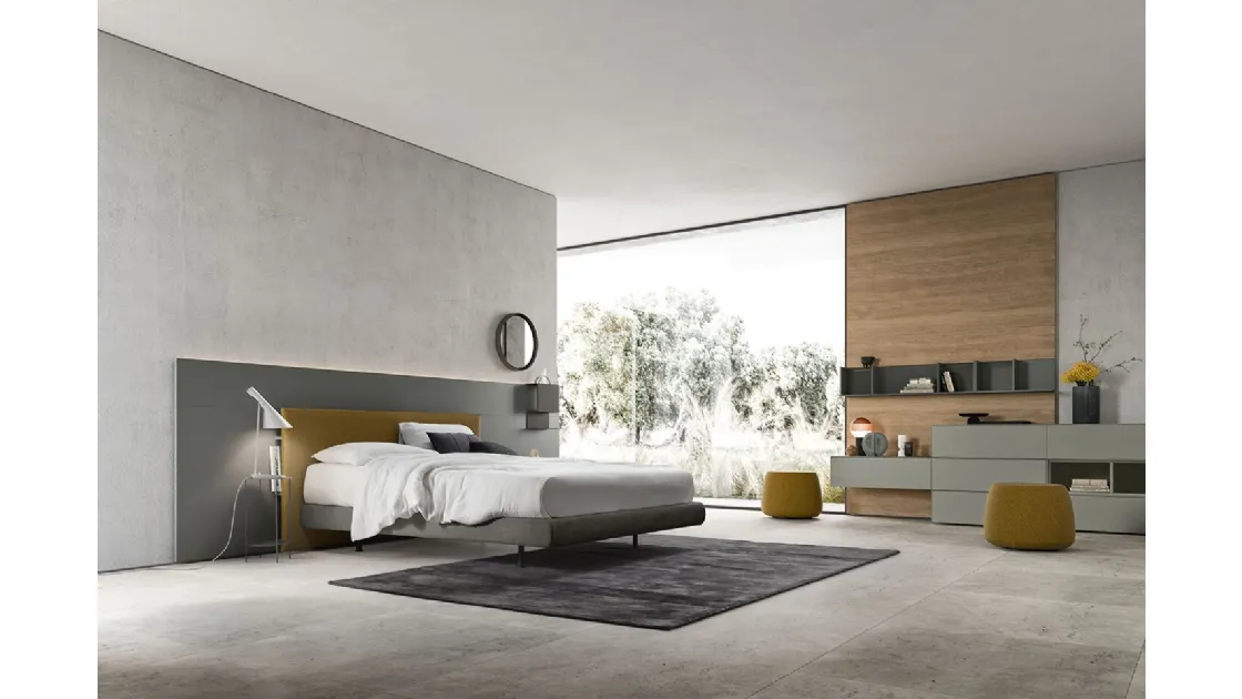 Letto in tessuto con boiserie Suite System 2 di Alf Da Frè