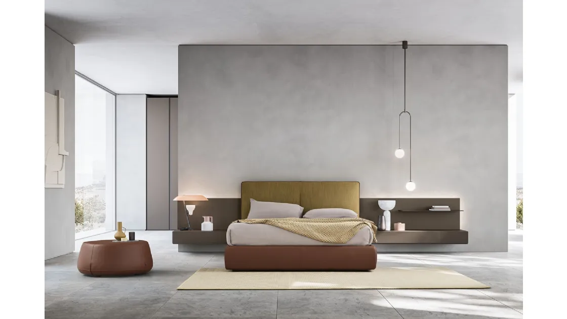 Letto in tessuto con boiserie in legno Suite System di Alf Da Frè